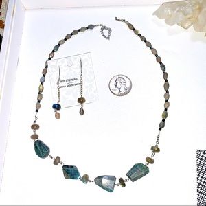 “Flashy Lab” Handcrafted Gemstone Necklace & Earring Set 925 Clasp, Earwire…